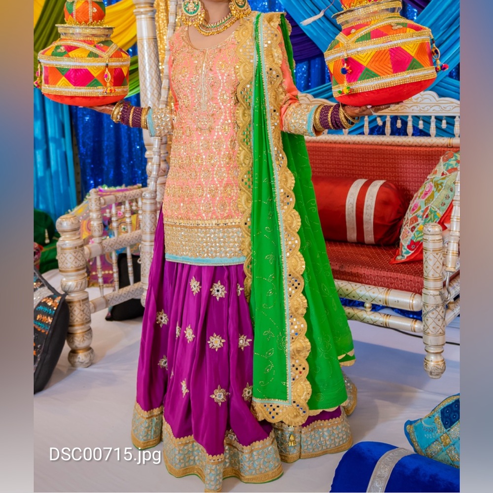 Hand work 3D long kurti with heavy flare lengha